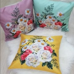 Papatya Desen Kırlent Kılıfı 3 lü Kombin Set