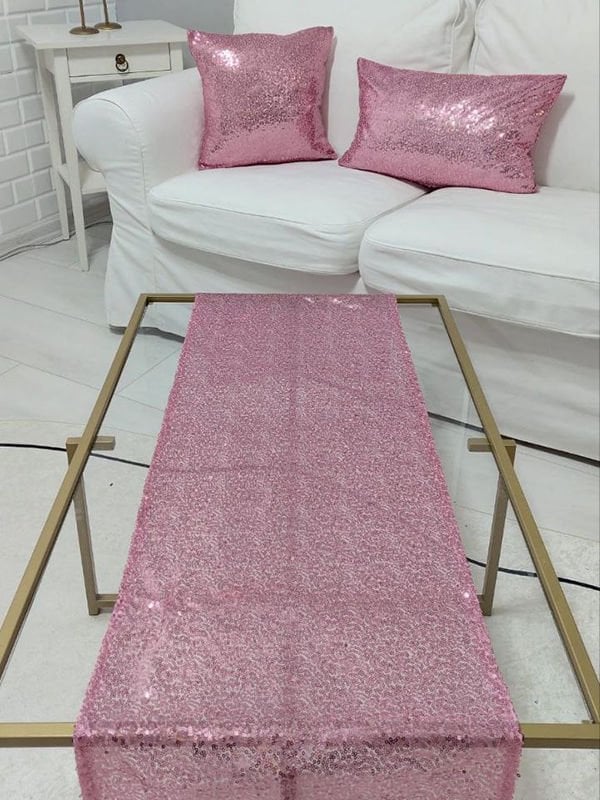 Pul Payetli 3mm Kırlent Kılıfı Runner Kombin Set