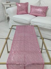 Pul Payetli 3mm Kırlent Kılıfı Runner Kombin Set