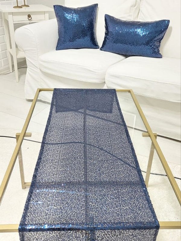 Pul Payetli 3mm Kırlent Kılıfı Runner Kombin Set