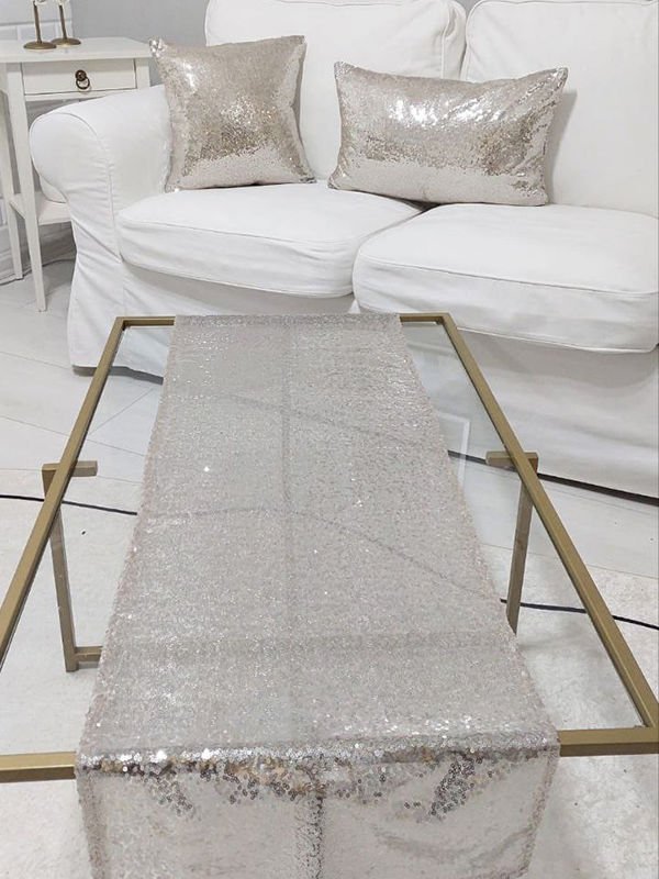 Pul Payetli 3mm Kırlent Kılıfı Runner Kombin Set