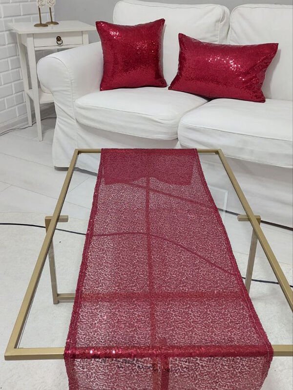 Pul Payetli 3mm Kırlent Kılıfı Runner Kombin Set