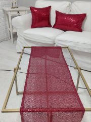 Pul Payetli 3mm Kırlent Kılıfı Runner Kombin Set