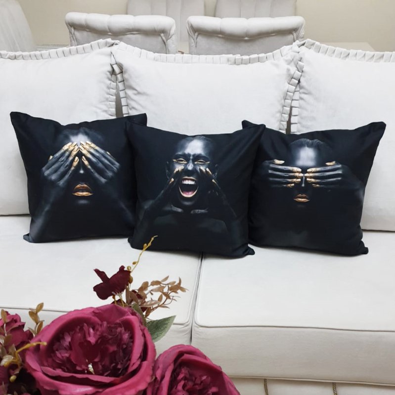 Black Face Desen Kırlent Kılıfı 3 lü Kombin Set