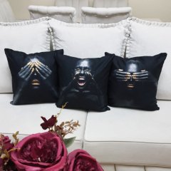 Black Face Desen Kırlent Kılıfı 3 lü Kombin Set