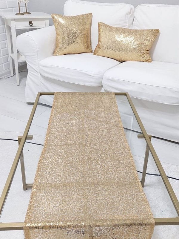 Pul Payetli 3mm Kırlent Kılıfı Runner Kombin Set