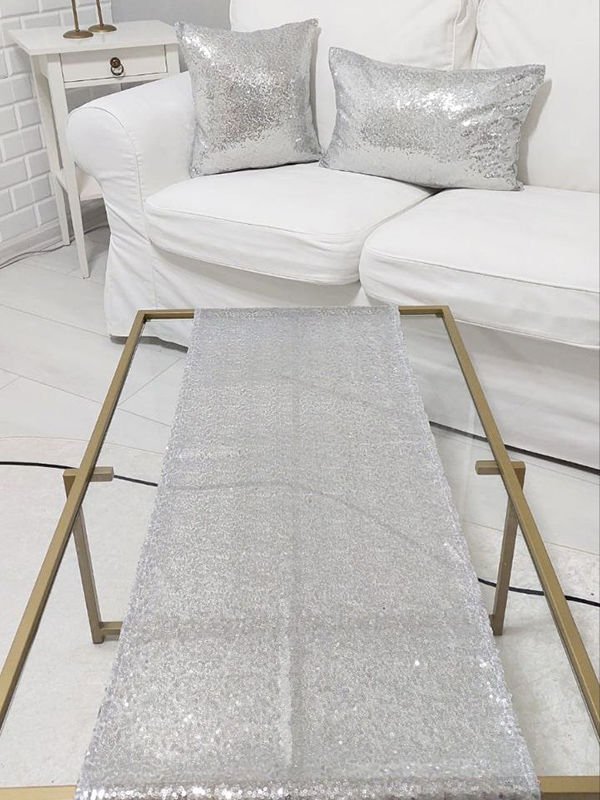 Pul Payetli 3mm Kırlent Kılıfı Runner Kombin Set