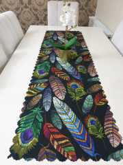 Siyah & Renkli Tüy Modern Desenli Dekoratif Runner Örtü