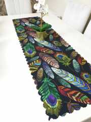 Siyah & Renkli Tüy Modern Desenli Dekoratif Runner Örtü