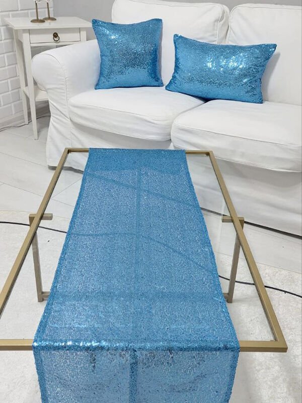 Pul Payetli 3mm Kırlent Kılıfı Runner Kombin Set