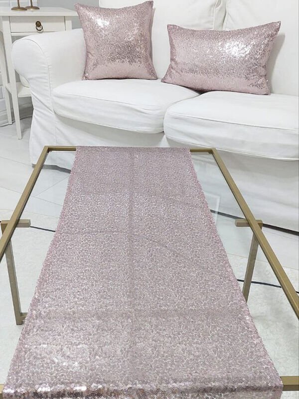 Pul Payetli 3mm Kırlent Kılıfı Runner Kombin Set