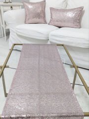 Pul Payetli 3mm Kırlent Kılıfı Runner Kombin Set