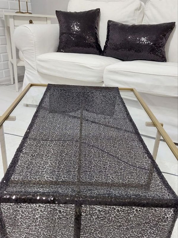 Pul Payetli 3mm Kırlent Kılıfı Runner Kombin Set