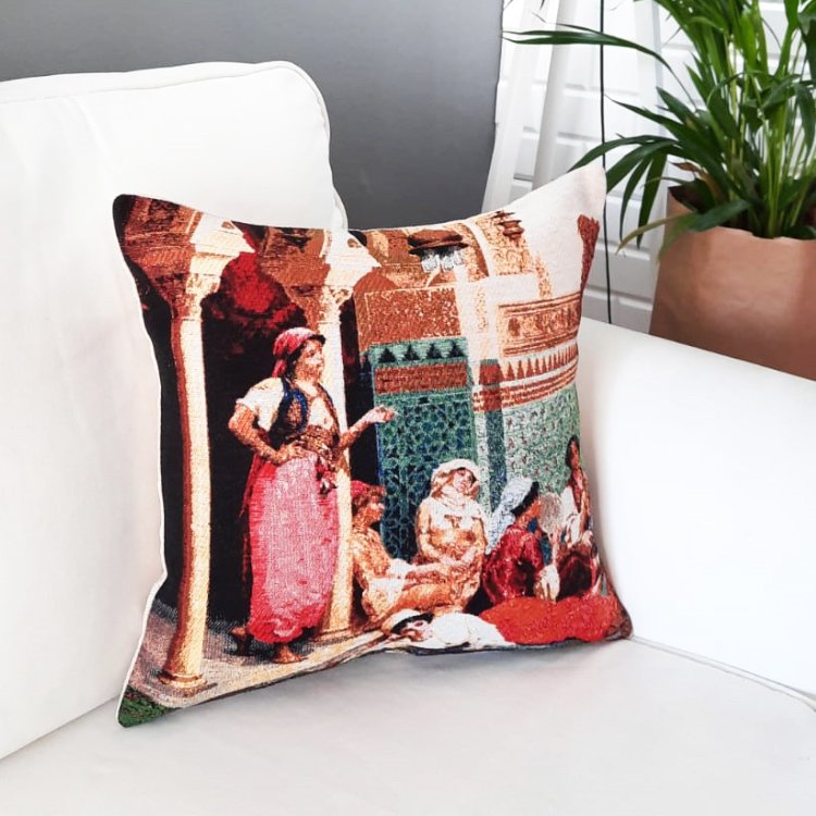 Goblen Dokuma Kırlent Kılıfı Osmanlı Tablosu 43x43cm