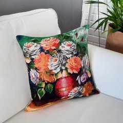Goblen Dokuma Kırlent Kılıfı Gül Buketi 43x43cm