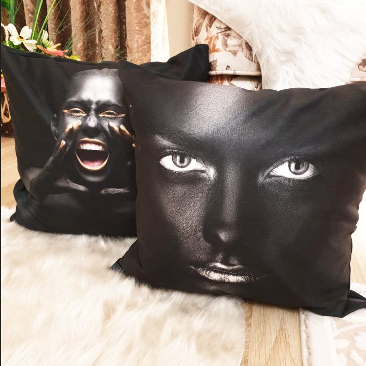 Black Face Desen Kırlent Kılıfı 2li Kombin Set