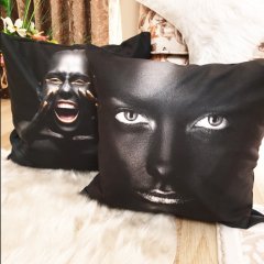 Black Face Desen Kırlent Kılıfı 2li Kombin Set