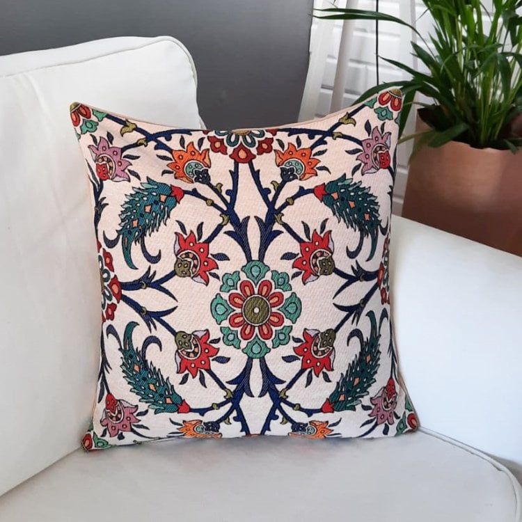 Goblen Dokuma Kırlent Kılıfı Çini Motifli 43x43cm