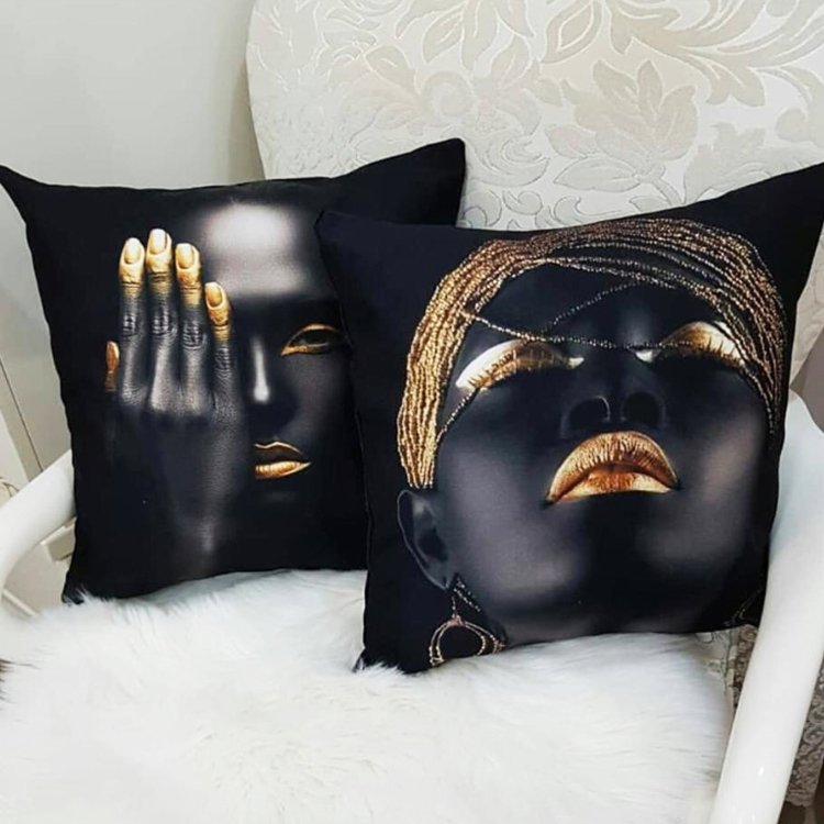 Black Face Desen Kırlent Kılıfı 2li Kombin Set