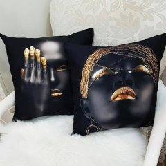 Black Face Desen Kırlent Kılıfı 2li Kombin Set