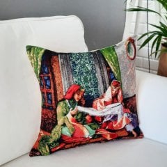 Goblen Dokuma Kırlent Kılıfı Osmanlı Tablosu 43x43cm