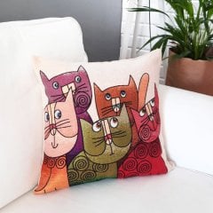 Goblen Dokuma Kırlent Kılıfı Kedi Çetesi 43x43cm