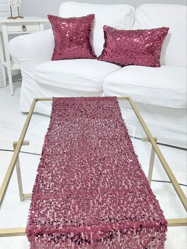 Pul Payetli 6mm Armut Kırlent Kılıfı Runner Kombin Set