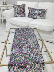 Pul Payetli 6mm Armut Kırlent Kılıfı Runner Kombin Set