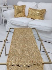 Pul Payetli 6mm Armut Kırlent Kılıfı Runner Kombin Set