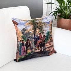 Goblen Dokuma Kırlent Kılıfı At Arabası 43x43cm
