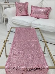 Pul Payetli 6mm Armut Kırlent Kılıfı Runner Kombin Set