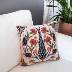 Goblen Dokuma Kırlent Kılıfı Çini Lale Desen 43x43cm