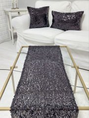 Pul Payetli 6mm Armut Kırlent Kılıfı Runner Kombin Set