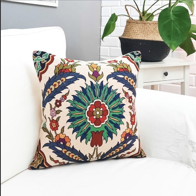 Goblen Dokuma Kırlent Kılıfı Çini Motifli 43x43cm