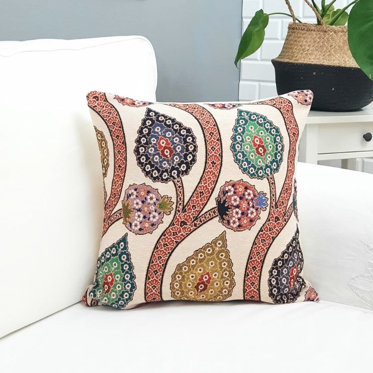 Goblen Dokuma Kırlent Kılıfı Çini Motifli 43x43cm