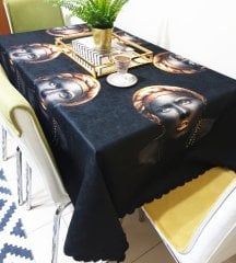 Black Face Kadın Desen Masa Örtüsü