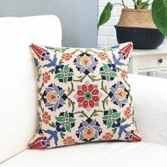 Goblen Dokuma Kırlent Kılıfı Çini Motifli 43x43cm