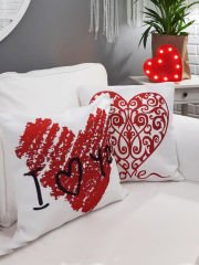 Sevgililer Günü Temalı Kırlent Kılıfı 2 li Set