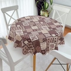 Kahve Patchwork Desen Masa Örtüsü