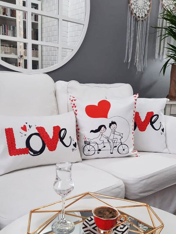 Sevgililer Günü Temalı Kırlent Kılıfı 3 lü Set