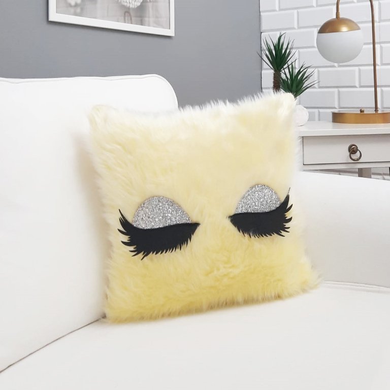 Peluş Kirpik Kırlent Kılıfı Sarı 40x40cm