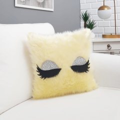 Peluş Kirpik Kırlent Kılıfı Sarı 40x40cm