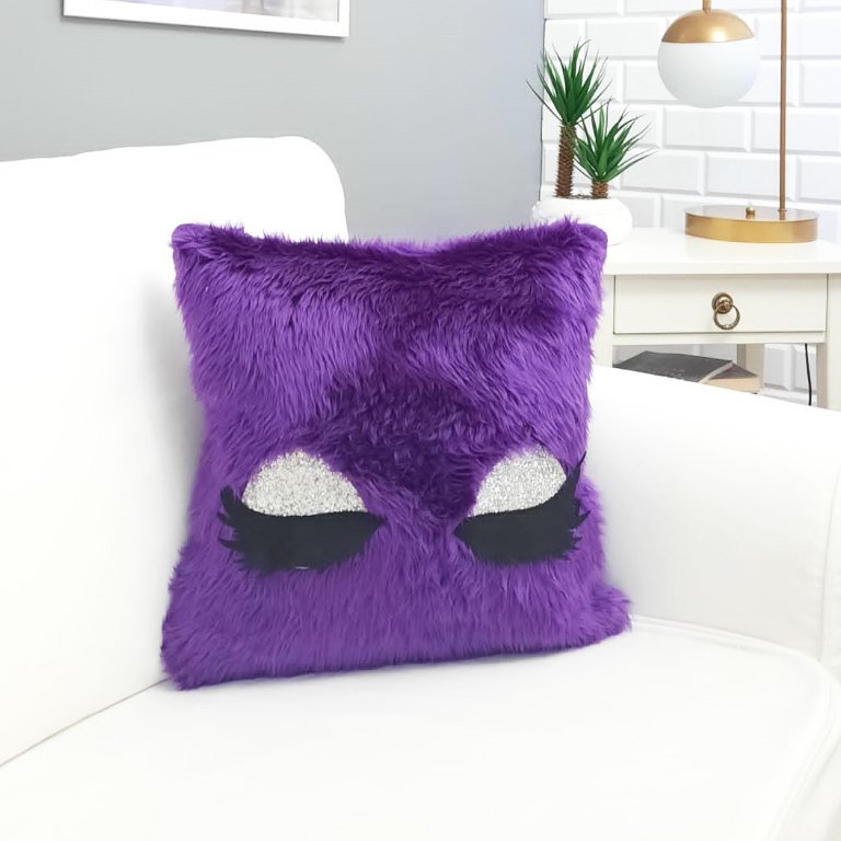 Peluş Kirpik Kırlent Kılıfı Mor 40x40cm
