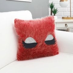 Peluş Kirpik Kırlent Kılıfı Nar 40x40cm