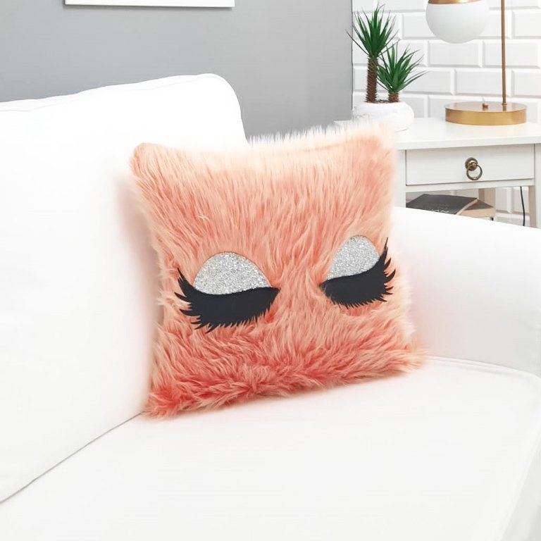 Peluş Kirpik Kırlent Kılıfı Gül Kurusu 40x40cm