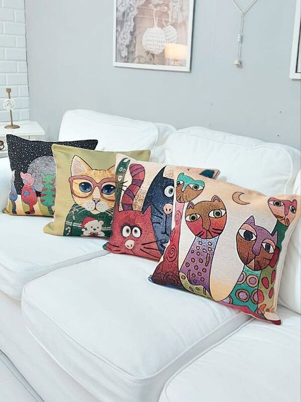 Goblen Dokuma Kırlent Kılıfı 4'lü Karışık Kombin Set