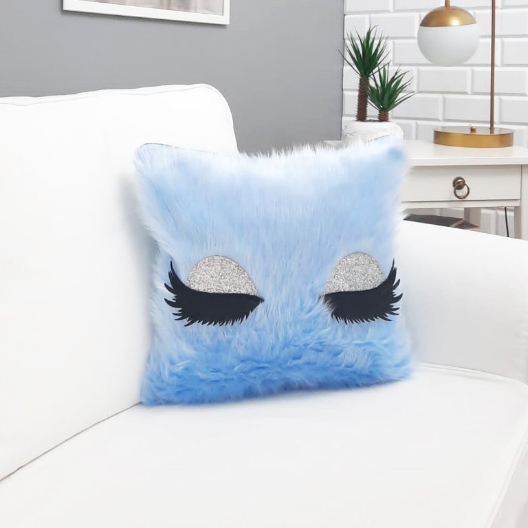 Peluş Kirpik Kırlent Kılıfı Mavi 40x40cm