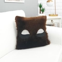 Peluş Kirpik Kırlent Kılıfı Koyu Kahve 40x40cm
