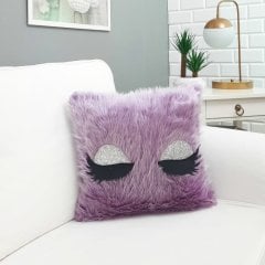 Peluş Kirpik Kırlent Kılıfı Eflatun 40x40cm