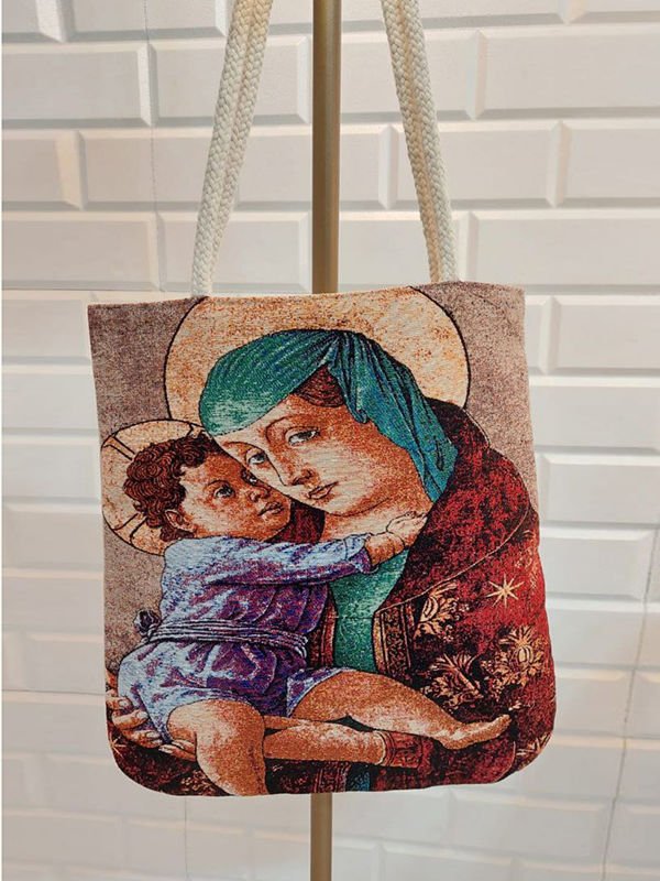Jesus Desen Goblen Dokuma Kumaş Heybe Çanta